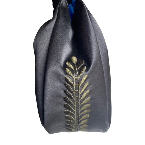 Adrienne Vittadini Embroidered Bag Black Satin Floral Pattern Boho Hobo New - Picture 7 of 14